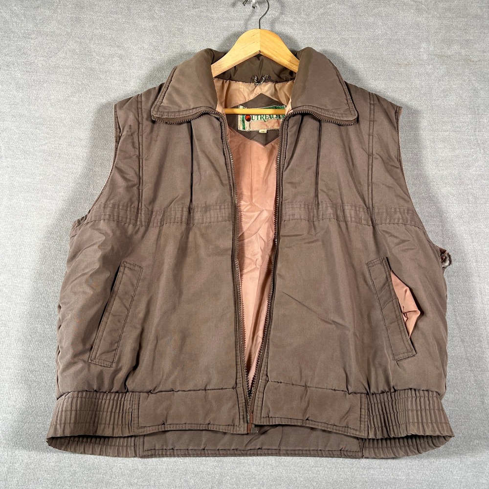 Outreach Vintage Padded Full Zip Puffer Vest Mens XL Brown Nylon
